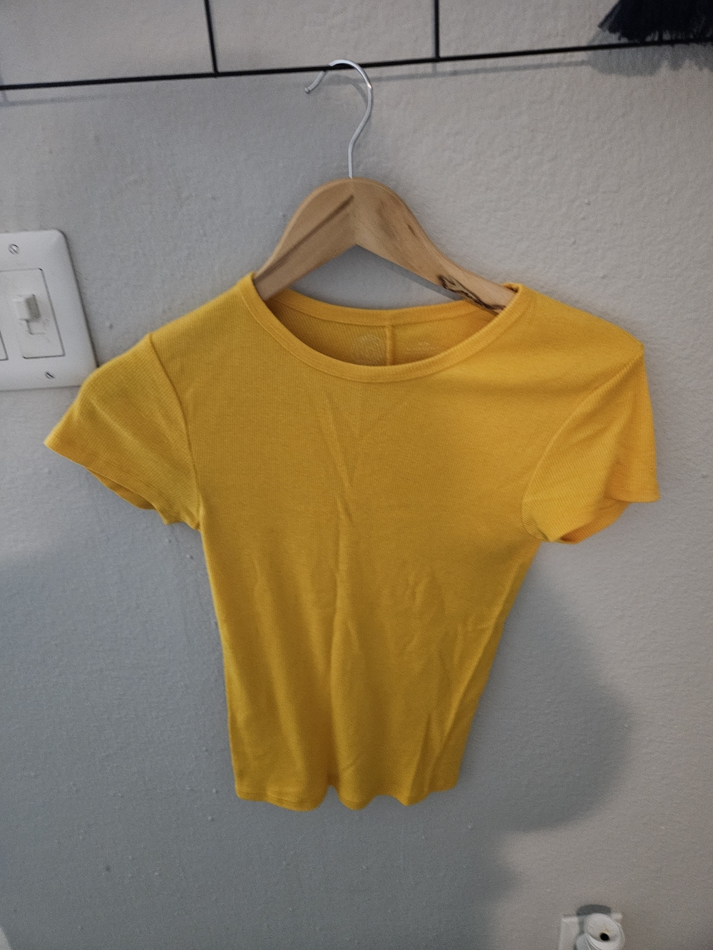 Urban Outfitters Yellow Ribbed Short Sleeve Tee